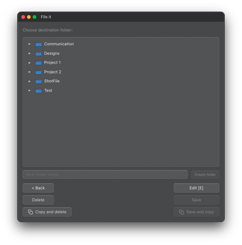 ShotFile file-it window