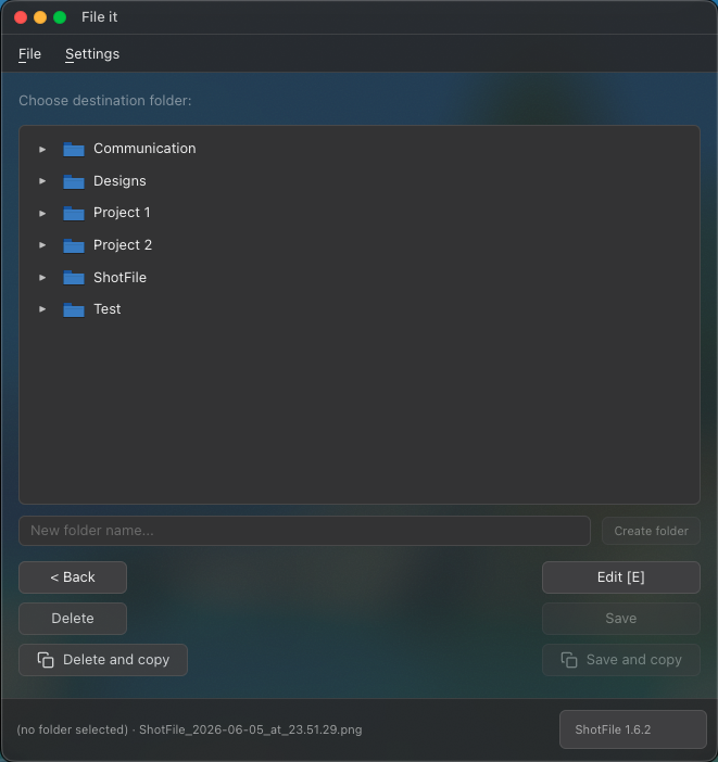 ShotFile file-it window
