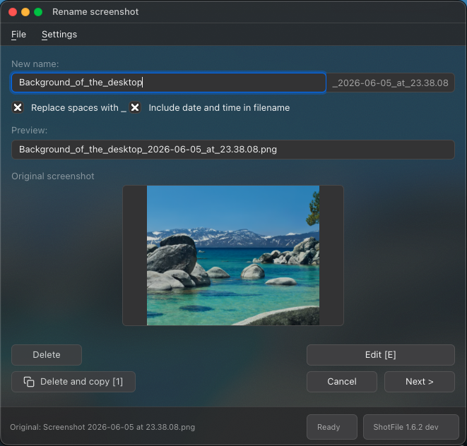 ShotFile rename window